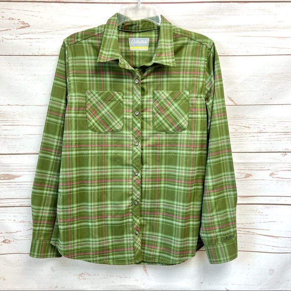 Cabela’s Green Plaid Tartan Flannel Button Up Shirt - Picture 1 of 8
